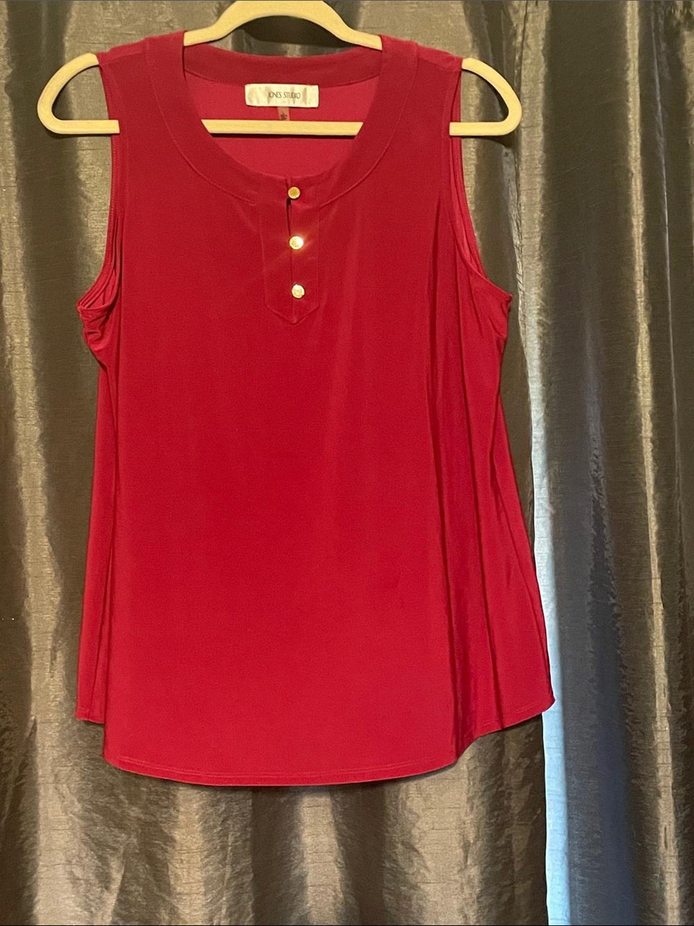 Jones Studio  Sleeveless Henley Tank with Button Placket